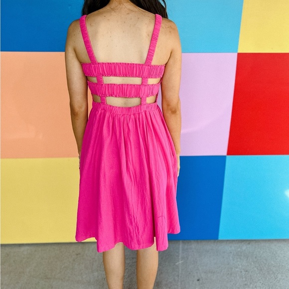 NWOT HEY DARLING SMOCKED MINI DRESS - LIGHT RASPBERRY - Picture 2 of 4